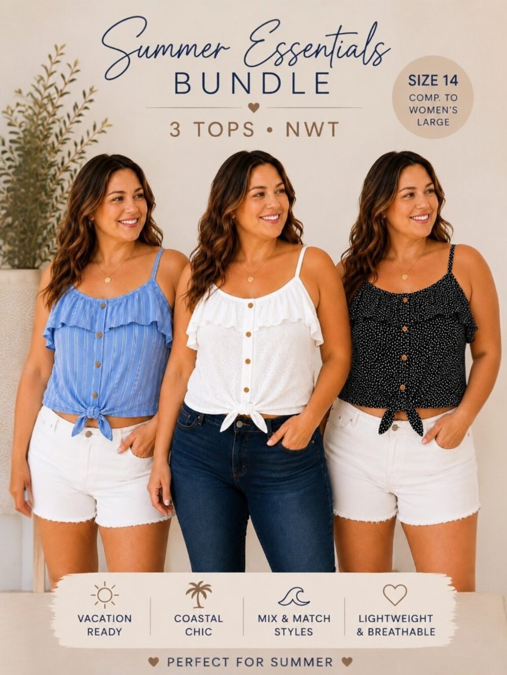 3pc NWT Women's Summer Tops Bundle L